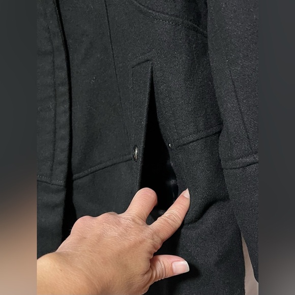 Steve Madden Long Black Wool Blend Coat | Jacket | Asymmetrical Zip Winter Fall - Picture 5 of 16